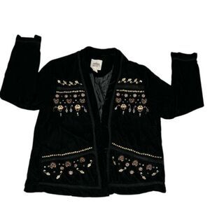 Vintage America Black Velvet Embroidered Jacket Bohemian Style Size‎ L Preowned.